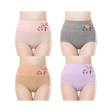 Imagem de Conjunto De Roupa Íntima De Algodão plus Size Para Mulheres 4PCS Calci