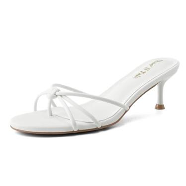 Imagem de Shoe'N Tale Sandálias femininas de salto gatinho com nó de dedo redondo, bico aberto, salto mula, sapatos estilosos, Branco, 40