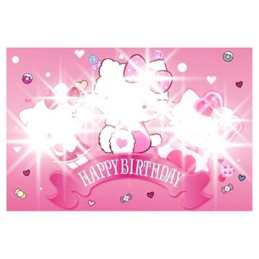Imagem de Decorações de aniversário de gatinho, faixa de fundo de festa de aniversário de desenho fofo, suprimentos de festa rosa fofos para meninas e adultos