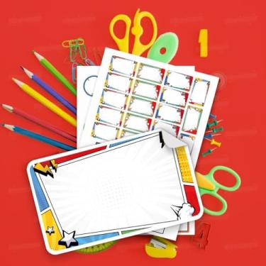 Imagem de Kit Etiquetas Escolares Tema Herói 01 sem personalização para identificar cadernos, livros, estojos e mochilas
