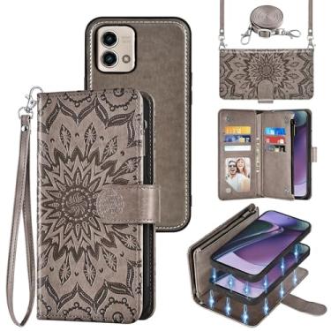 Imagem de Capa de celular para Motorola Moto G Stylus 5G 2023 com zíper carteira magnética destacável com protetor de tela alça transversal alça flip porta-cartão slot GStylus G5 XT2317DL XT2315-5 cinza