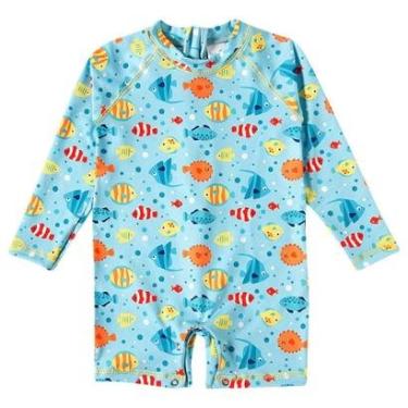 Imagem de Macaquinho Praia Infantil Proteção UV 50+ Peixinhos Azul Tip Top-Masculino