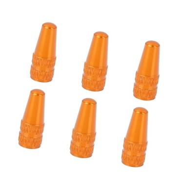 Imagem de TUCKBOLD 6 peças de tampas de válvula tipo francês tampas de haste de válvula de pneu de bicicleta de liga de alumínio capas de poeira laranja peças automotivas
