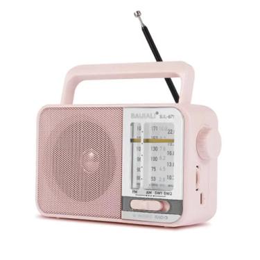 Imagem de Rádio transistor AM/FM portátil com alto-falante, bateria ou USB – Rádio de emergência compacto para ambientes internos, externos, viagens e tempestades (BJL-671, rosa)