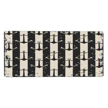 Imagem de Tapete de mouse preto retrô com âncora asteca étnica grande à prova d'água para computador estendido tapete protetor de mesa base de borracha antiderrapante para escritório, computador, teclado