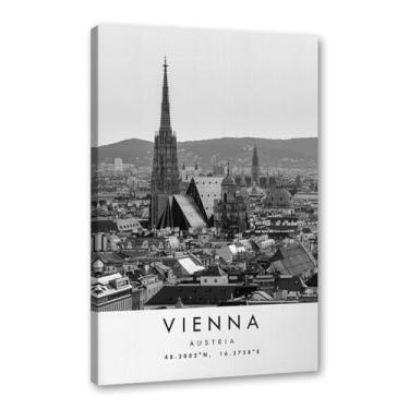 Imagem de Pôster de viagem preto e branco impressão paisagem da cidade do mundo pintura em tela Viena imagem de arte de parede decoração de casa (16 x 24 polegadas (40 x 60 cm), emoldurado)