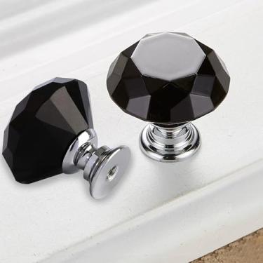 Imagem de LEPEVNEY Puxadores de porta de vidro de cristal preto Puxadores de gaveta de corte diamante para gaveta de guarda-roupa de armário com parafusos M4 x 22 mm, 40 mm, 2 peças