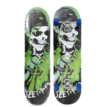 Imagem de Skate Semi Profissional Montado Completo Modelos, Montado Skate Infantil Semi Profissional Juvenil Radical Skateboard Criança Shape com Lixa - Arte de Rua (CAVEIRA VERDE)