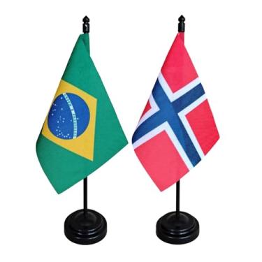 Imagem de Kit Bandeira de Mesa Brasil e Noruega, Decorativa, 26cm Altura, Multicolorido, 18x11cm, Escritório e Eventos, Oxford, Base Plástica, Face Única