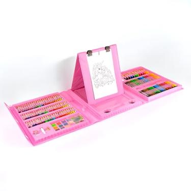 Imagem de Genérico Kit Maleta de Pintura 208 Peças, Arte Criança Brinquedo, Rosa, com Cavalete Integrado, Conjunto Completo para Desenho e Colorir