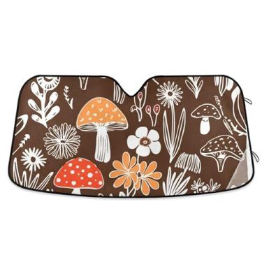 Imagem de Guarda-sol marrom de jardim de cogumelo caprichoso para para-brisa de carro bonito personalizado retrátil acessórios de carro persianas para-brisa frontal S, 134,6 cm x 59,7 cm