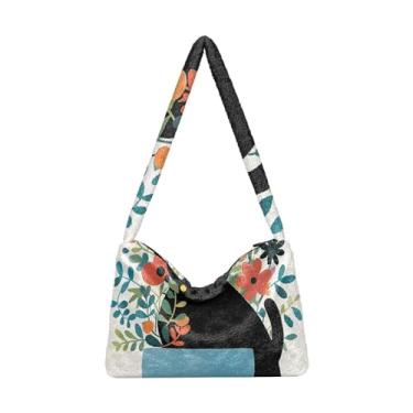 Imagem de Bolsa de ombro vermelha retrô preta com zíper, bolsa feminina para uso ao ar livre, Vaso decorativo de gato em forma de azul, One Size