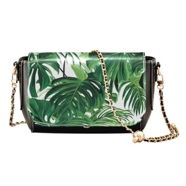 Imagem de Bolsa tiracolo vintage floral de couro com flores amarelas e laranjas para mulheres na moda, bolsa de ombro moderna, Planta verde em branco-2, One Size