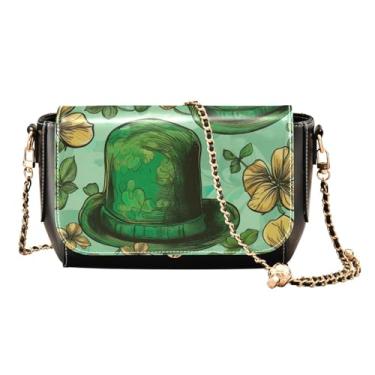 Imagem de Bolsa tiracolo de couro médio com chapéu de duende e trevo, bolsas transversais de couro, bolsas de ombro para mulheres tamanho médio, Chapéu de duende e trevo - 1, One Size