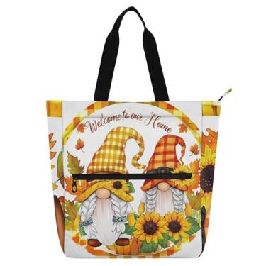 Imagem de Hot Gnomos Outono Girassol Trabalho Sacola Feminina Lona Escolar Sacola com Zíper Utilitário Bolsas Infantis Amantes de Livros