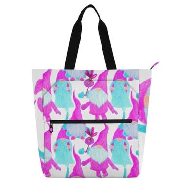 Imagem de GAIGEO Bolsa feminina rosa azul gnomo branca bolsa de trabalho lona faculdade escola bolsas professores bolsas com compartimentos