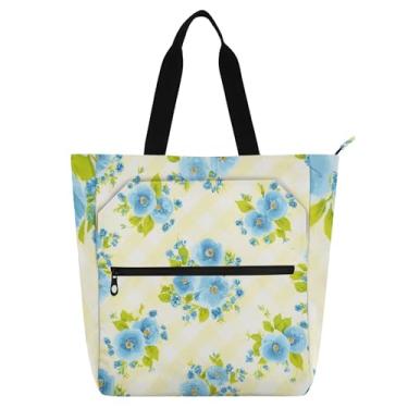Imagem de GAIGEO Clusters Azul Claro Estilo Vintage Flores Verdes Bolsas de Trabalho para Mulheres Sacola Escolar Bolsa Utilitária Escritório Presente para Amantes de Livros Bolsas