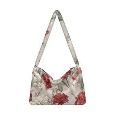 Imagem de GAIGEO Sacola de pelúcia floral de papoula vermelha com bandeira americana em aquarela para mulheres, bolsa feminina para uso ao ar livre, Cravos tricolores, aquarela floral, One Size