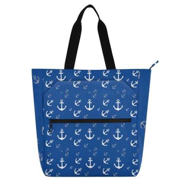 Imagem de GAIGEO Anchors Bolsas de trabalho azuis e brancas para mulheres, bolsa de lona universitária, bolsas para professores, amantes de livros