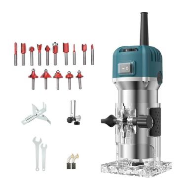 Imagem de Ferramenta de Roteador Elétrico Palma Compacta Trimmer Manual com 6 Velocidades Variáveis 800W 33000RPM Juntador Marcenaria Corte e 15PCS Brocas 1 4 para Processamento Madeira Produção Gabinete DIY Ar