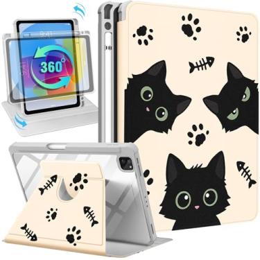 Imagem de Uppuppy Capa para iPad Air de 11 polegadas para iPad Pro de 11 polegadas - Capa inteligente com suporte giratório 360 com suporte para lápis para mulheres e meninas, gatos pretos para Air 4ª/5ª/M2