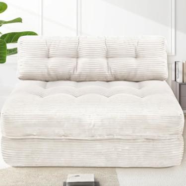 Imagem de SIMFLAG Sofá-cama dobrável 4 em 1, sofá-cama conversível com travesseiro tufado nas costas para lounge, sofá-cama confortável com veludo cotelê clássico, colchão de espuma viscoelástica futon para