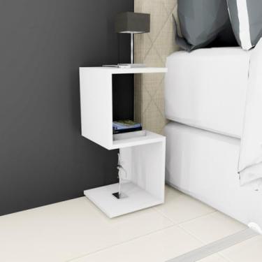Imagem de Mesa de Cabeceira Formato S - Pequena, Moderna e Multifuncional para Quarto, Sala e Escritório 25x25x60cm(Branco,Mesa S)
