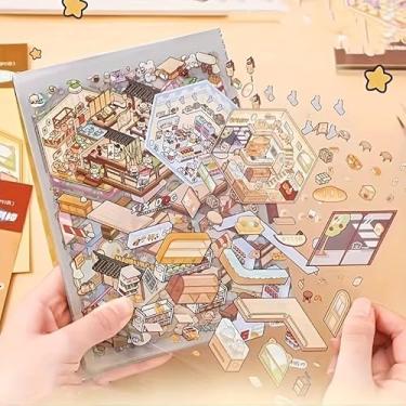 Imagem de DIY House Sticker Set 50 PET Die-Cut Landscape Scene Stickers with 20 White Card Backgrounds for Scrapbook Planner Journaling, ABook