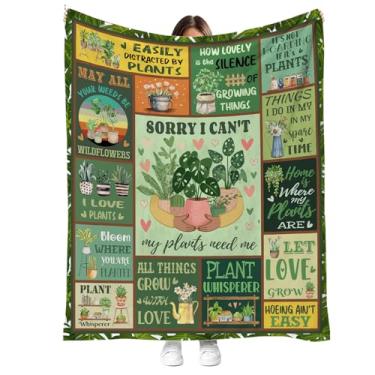 Imagem de YRWSU Cobertor para amantes de plantas, cobertor de colagem com citação de jardinagem, engraçado, botânico, aconchegante, cobertor de pelúcia para sofá, cama, estufa, decoração de casa, 127 x 152 cm