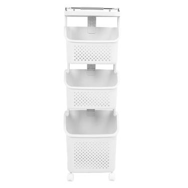 Imagem de Phefop Cesto de Roupa Suja Com Rodinhas, Cesto de Roupas Com Rodinhas Respirável Carrinho Grande de Armazenamento de Com 4 Rodas e Freios para Cozinha Doméstica, Banheiro, Forte (3 camadas)