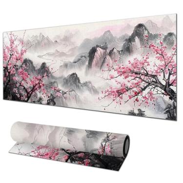 Imagem de HOMETITUTE Mouse pad para jogos paisagem com arte em flor de cerejeira XL mouse pad 81,5 x 11,8 polegadas antiderrapante teclado protetor de mesa tapete de mouse grande para casa e escritório