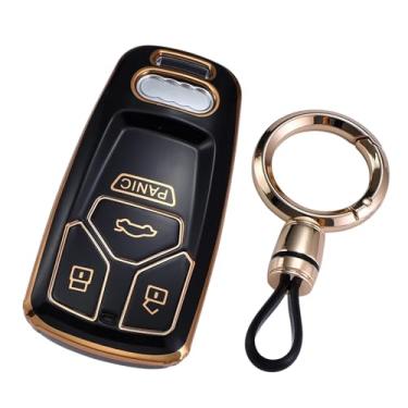 Imagem de Compatível com Audi TT Q4/Q5/SQ5/A4/A5/S4/S5/RS5 Durável TPU Chave Fob Capa Protetora Remota Chave Case Acessório com porta-chaves(Black B set)