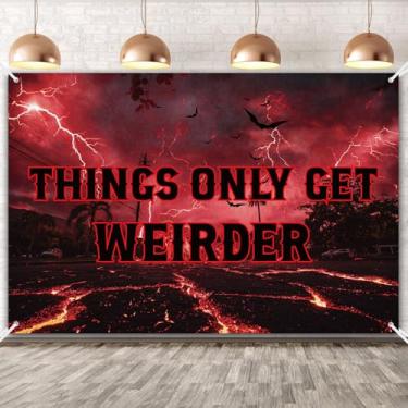 Imagem de Painel de Fundo "Things Only Get Weirder ", 150x100cm Poliéster Tema Assustador Bandeira Painel Fundo para Decoração Parede Casa Festas Aniversário e Halloween Além Acessórios Cabine Fotos