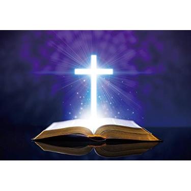Imagem de Baocicco Pano de fundo bíblico com cruz sagrada de 3 x 2 m para fotografia crucifixo roxo luz sagrada nascimento de Jesus Deus abençoe fundo fotográfico primeira comunhão Páscoa igreja decoração para