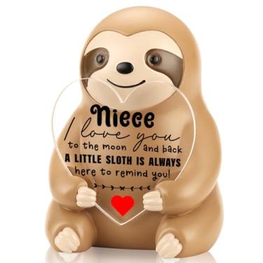 Imagem de PQUCXZ Funny Sloth Figurine Gift for Niece I Love You to The Moon and Back, Reminder from Auntie Aunt Uncle, Inspirational Gifts for Best Niece Teen Adult, Christmas Graduation Home Office KSS14