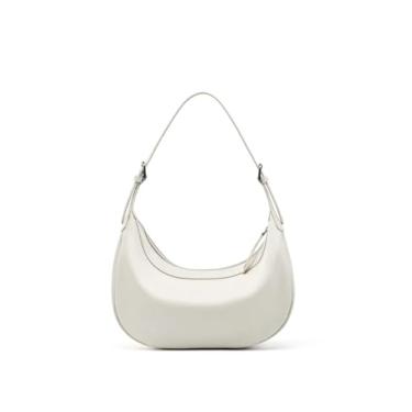 Imagem de ANZOAT Bolsa Hobo de Couro Genuíno Moda Bolsa de Ombro Clássica Sólida Bolsa Transversal para Mulheres Bolsas Femininas de Luxo Designer, Branco, 25-8.5-21.5cm