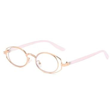 Imagem de Óculos de sol retrô com armação oval dupla em metal, lentes transparentes, estilo punk masculino (rosa dourado)