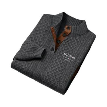 Imagem de Suéter Masculino De Tricô Gola Redonda Com Gola Alta Estampado Casual 