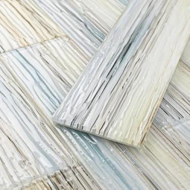 Imagem de Diflart Retire e cole azulejos de metrô de vidro, amarelo-azulado, 7 x 30 cm, fundo de vidro ondulado de água para azulejos de parede de cozinha, banheiro, pacote com 20 peças