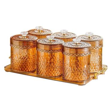 Imagem de FytStycale Organizador de Potes para Alimentos, Utensílios de Cozinha, Gaveta com Bandeja, Comporta 6 Frascos, Reutilizável, para Temperos e Outros Alimentos, Âmbar