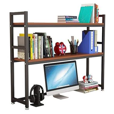Imagem de Estante de mesa pequena - Organizador expansível de armazenamento de mesa, prateleiras de mesa ajustáveis, estante de mesa para mesa de computador madeira metal, para escritório escolar em casa/C/95