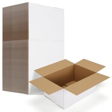 Imagem de HORLIMER Conjunto de 30 caixas de envio de 25 x 17 x 12 cm, caixa de correio de papelão ondulado branco para embalar pequenas empresas