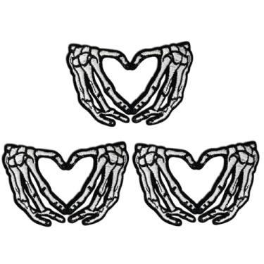 Imagem de 3 peças de letreiro de amor de mão de esqueleto bordado costurar em ferro em adesivos de reparo de tecido