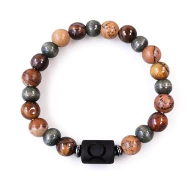 Imagem de Pulseira unissex com contas de olho de tigre do zodíaco | Pulseira de casal feita à mão para homens e mulheres | Presente de joias de amizade astrologia, One Size, Cristal, Sem Pedra Preciosa