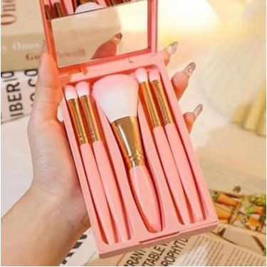 Imagem de 5 peças de sombra multifuncional portátil ferramenta de beleza base e corretivo pincel de maquiagem sombra com espelho