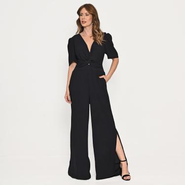 Imagem de Macacão Bisô Pantalona Fendas Liso Marinho-Feminino