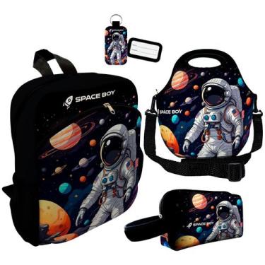 Imagem de Kit Mochila Escolar Infantil Lancheira Térmica Estojo Necessaire Plus 