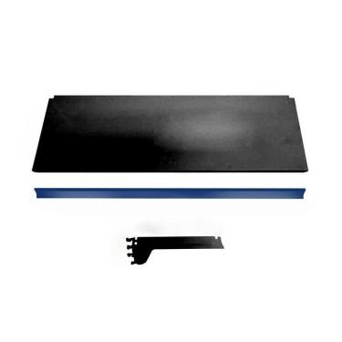 Imagem de Kit 3 Bandejas Prateleiras 30x91 Gôndolas New Plus Preto Porta Etiqueta Azul Sa Gôndolas