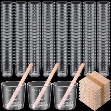 Imagem de Konohan Pacote com 400 copos de mistura de plástico de 60 ml, copos medidores descartáveis, copo transparente de epóxi a granel com bastões graduados e de mistura para resina, laboratório, líquido