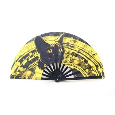 Imagem de Rave Fan: Ventilador dobrável de bambu e tecido boi feito à mão - ideal para festivais, eventos e amantes de dança - durável, portátil, elegante - som distinto de barulho, design de gato preto